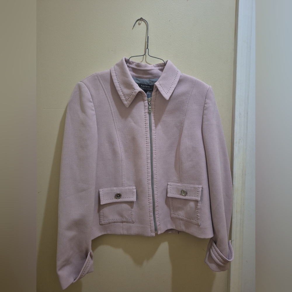 Pink Blazer with Stand-Up Collar and Relaxed Fit